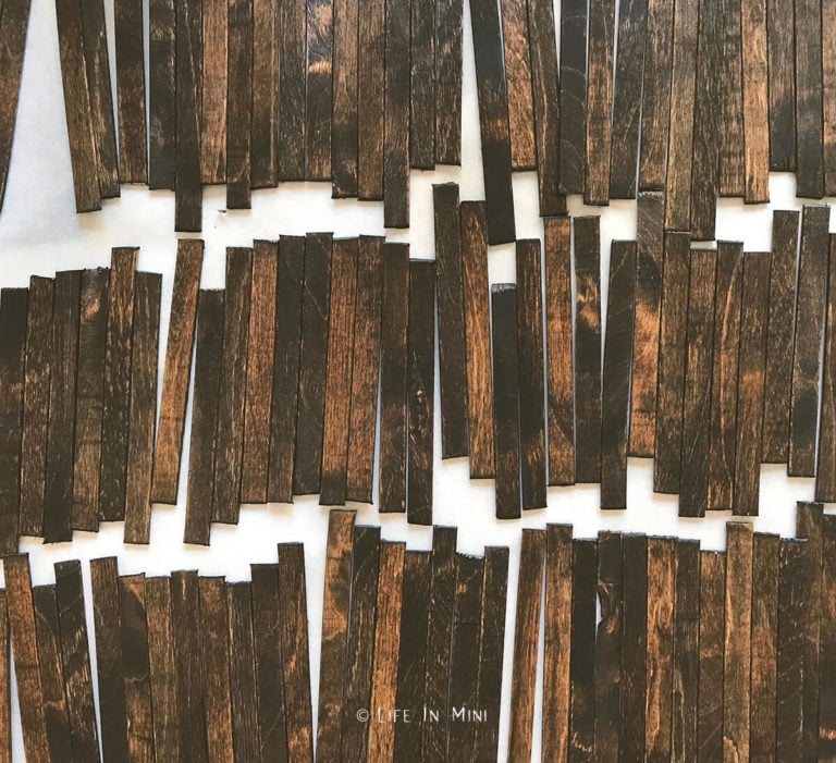Popsicle sticks cut and stained in espresso