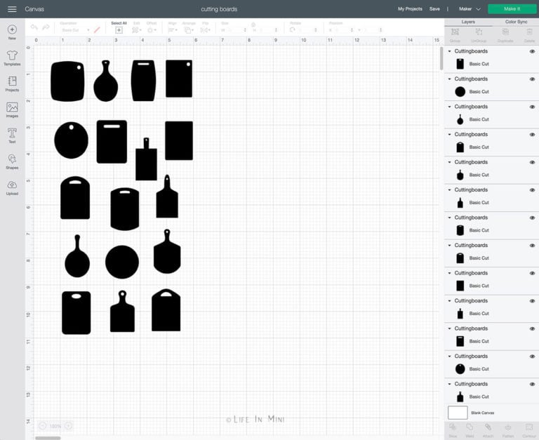 Screen shot of cutting board SVG using Cricut Design Space