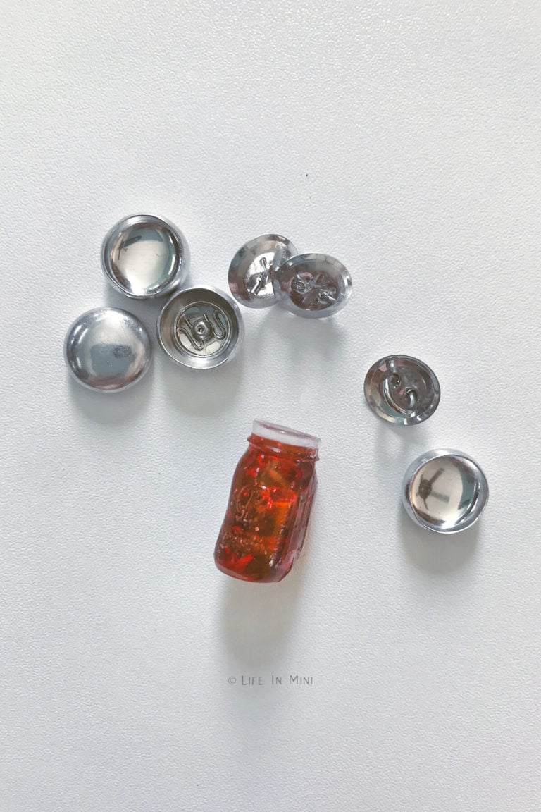 Using button covers for lids on miniature jam jars