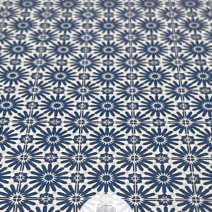 Closeup of a sheet of blue Moroccan miniature dollhouse tile