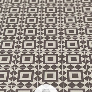 Closeup of 1:12 taupe square geometric dollhouse tile flooring