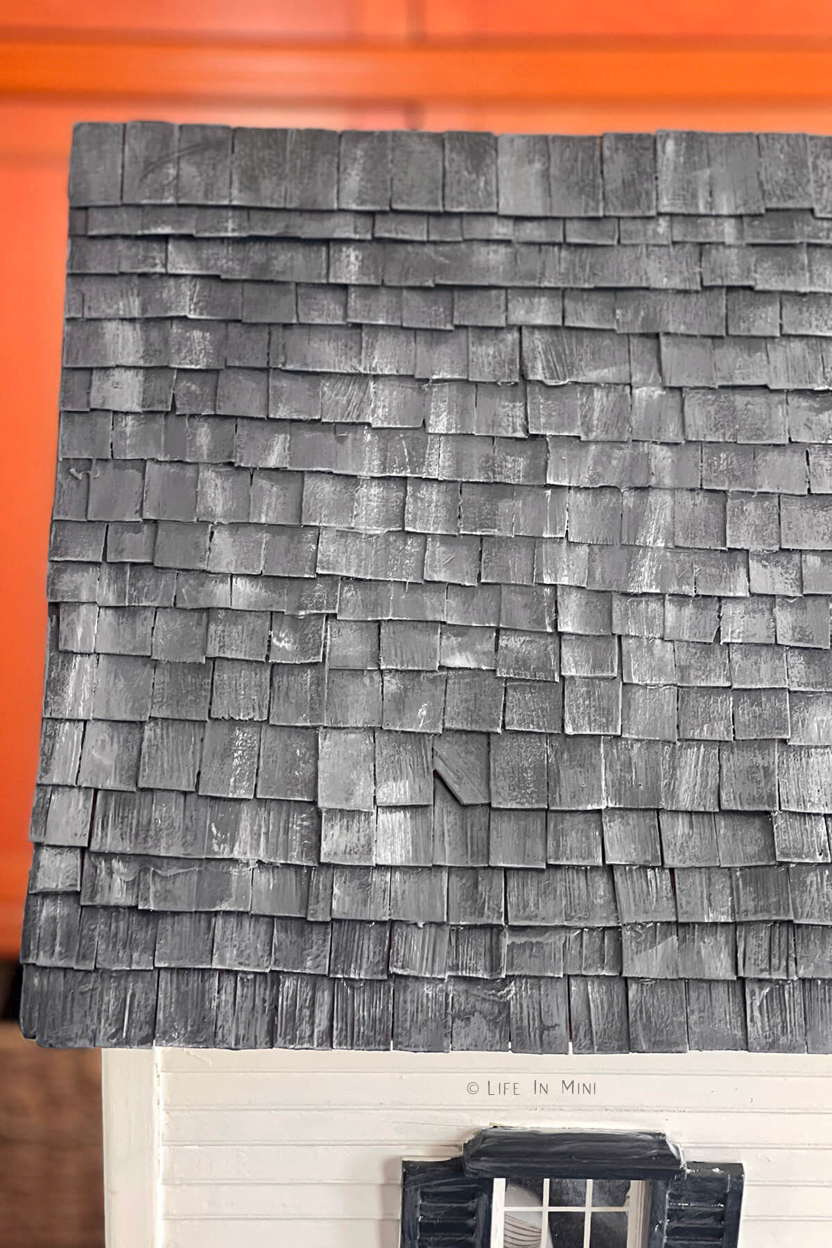 dollhouse roof shingles faux painted to look like slate